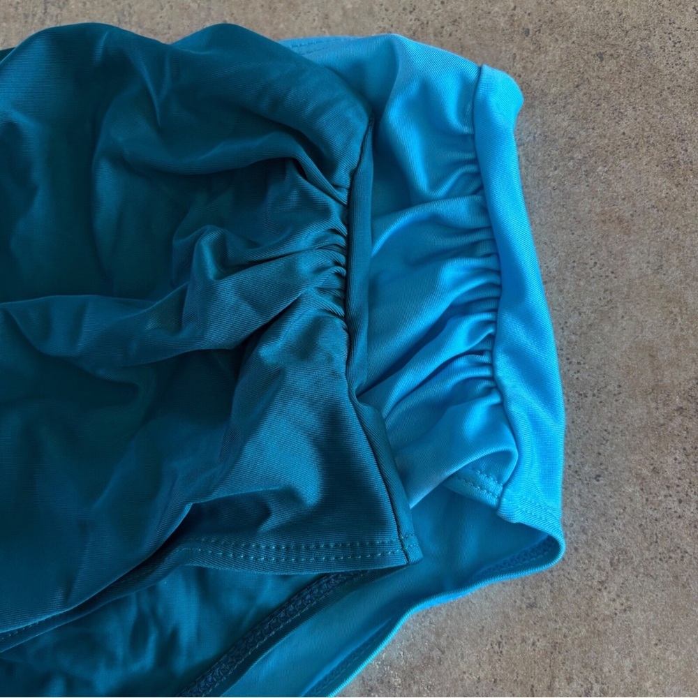 Set of Two High Waist Swimsuit Bottoms Ruched One Green, One Blue Plus L